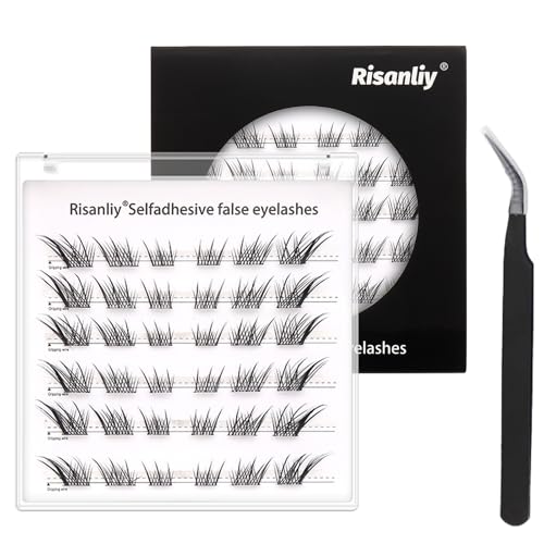 Risanliy Self Adhesive Eyelashes No Glue Lash Clusters Dense, 10-16mm Lash Extension Sticking Eyelash Clusters 36pcs Reusable Easy Paste (36Pcs - Fox)