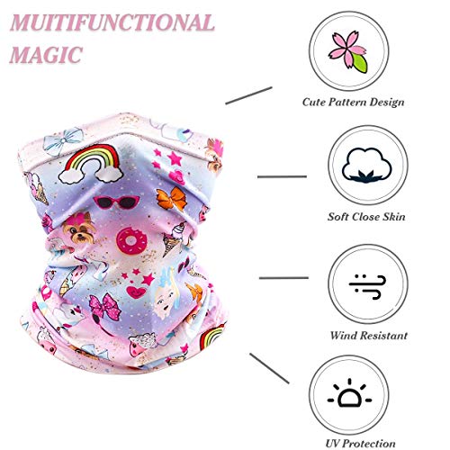 Kids Neck Gaiter Balaclava, Face Cover Bandana, Mask Toddler Half Face Protective Reusable Infinity Scarf, Headwear for Softball. Gifts for Girls. Pink Baby White Large
