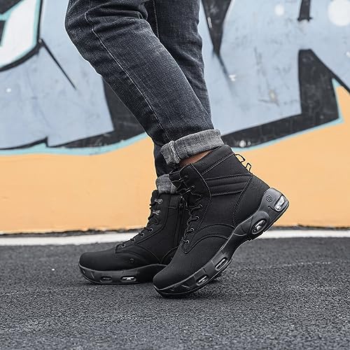 LARNMERN Non Slip Mens Boots Slip Resistant Shoes Air Cushion Side Zipper Casual Comfort Botas Militares Hombre Zapatos de Trabajo Black2