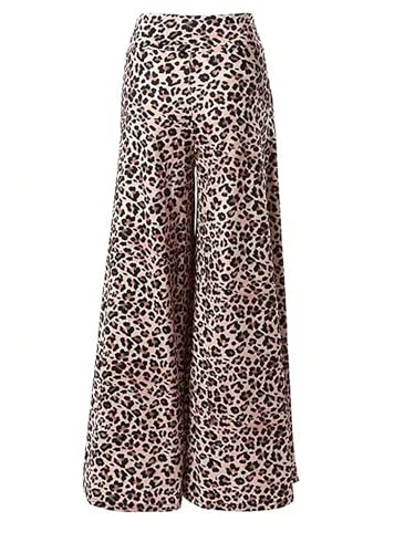 Floerns Women's Elastic High Waist Trousers Leopard Print Wide Leg Palazzo Pants3