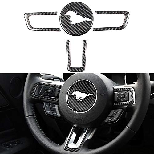 Duoles1 Set Real Carbon Fiber Steering Wheel Insert Decoration Cover Emblem Sticker for 2015 and up Ford Mustang