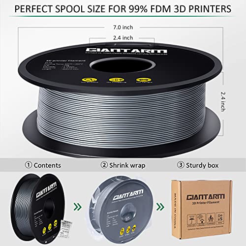 Image of GIANTARM Silver PETG 3D Printer Filament Toughness Enhanced 1kg (2.2lbs), 1.75mm Dimensional Accuracy + /-0.03mm, 1080 Feet（330m /Roll, Vacuum Package, Fit for Most 3D FDM Printer