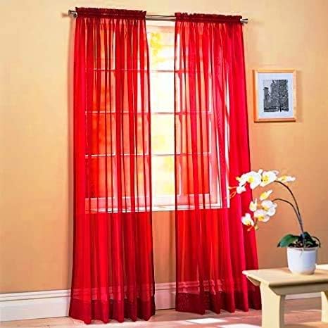 Empire Home 84 "Voil Sheer Window Cortina Panel Cortinas de Color Sólido (Rojo)