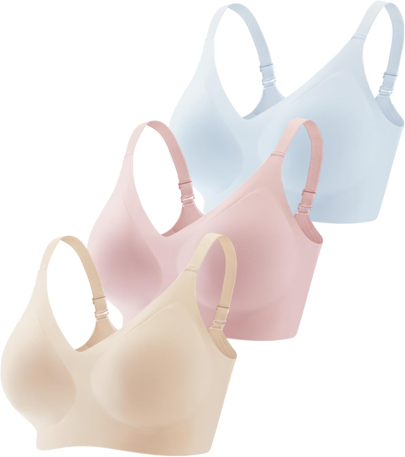 Vinfact 3 Pack Womens Wireless No Underwire Comfort Soft Bras Pullover Jelly Support Seamless Sleep Tshirt Everyday Bralette