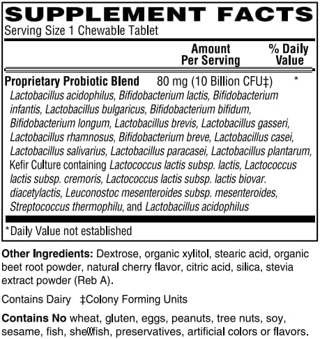 Miniatura 2 de BariatricPal Probiótico masticable para adultos 10 mil millones de UFC con 21 cepas y cultivos de kéfir (60 unidades)