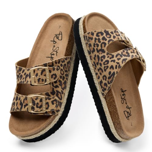 Image of PepStep Slide Sandals for Women with Soft Cork Footbed and Strap, Ladies Fashion Platform Slide Sandals Comfortable Slip On Style