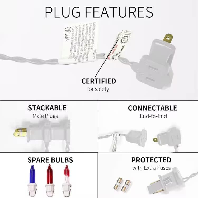 Miniatura 3 de 150 luces rojas, blancas y azules, extrabrillantes con conectores finales, luces decorativas de Navidad de 31.9 ft con certificación UL, juego de