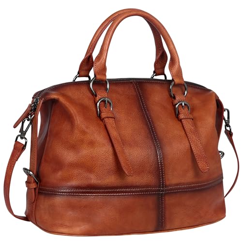 Image of HESHE Leather Tote Bag Shoulder Purses for Women Satchel Crossbody Handbags | Genuine leather Designer Top Handle Work Travel Bags Large Capcity Crossbody Ladies