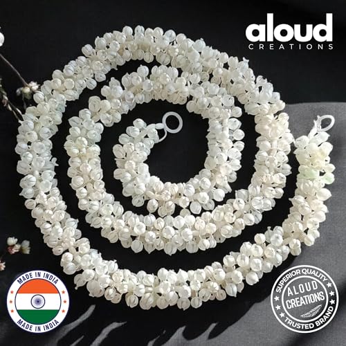 Image of ALOUD CREATIONS 6Pc Decorative Artificial Mogra (Jasmine) Flower Garlands String with Rose for Diwali, Home Decoration, Pooja Room, Wall Hanging Toran, Main Door Wedding Decor - 2.5 feet / 30 inches