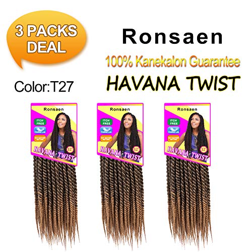 Ronsean Afro Kinky (22strands/pack) Crochet Hair Senegales Twist Crochet Braiding Hair Extensions (12" 3 packs, T1B-27#)