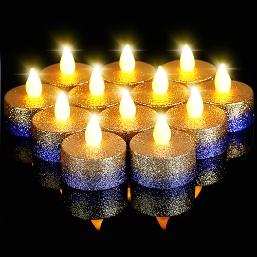 Velas LED sin llama doradas y azules Retisee pack de 48 unidades a pilas de 1.65 pulgadas