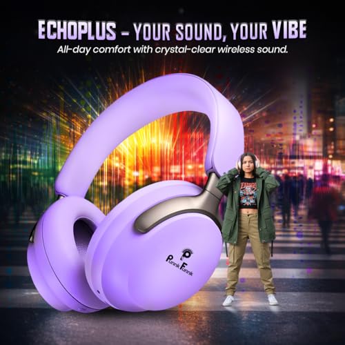 Image of PunnkFunnk Wireless Over-Ear Bluetooth Headphones - Deep Bass, Noise Isolation, Soft Cushioned Earcups, Foldable Lightweight Design, HD Mic for Gaming, Music & Calls (Purple)