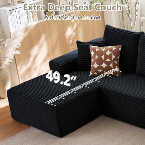 Image of Lakifun 166.9 inch U-Shape Cloud Couch, Modern Modular Sectional Comfy L-Shape Sofa with Ottoman, Deep Seat, Upholstered Corduroy Sleeper Chaise Longue for Living Room Bedroom, No Assembly Required, Black