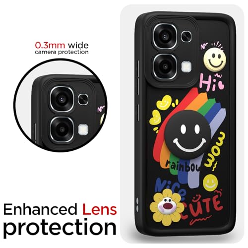 Image of Pikkme Back Cover for Oppo F31 5G / Oppo F33 5G | Soft Silicone| Cute Rainbow Smile & 3D Cartoon Flower Design | Shockproof Raised Camera Protection Bumper Case (Black)