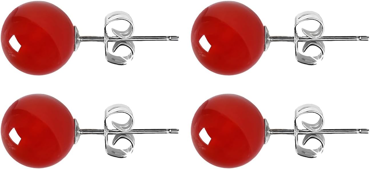 Agate Earrings Set 2 Pairs Red Cartilage Studs 6 MM Tragus Stud Multiple Piercing Second Hole Hypoallergenic Stackable Jewellery for Women Ladies Sensitive Ears Aretes De Mujer Women's Jewelry