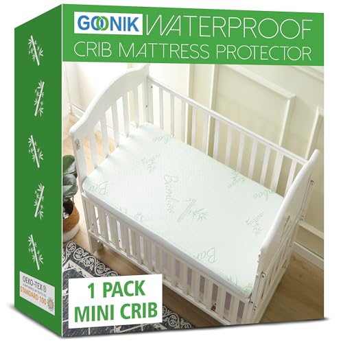 Image of GOONIK Waterproof Mini Crib Mattress Protector, Bamboo Viscose Breathable Mini Crib Mattress Pad Cover for Baby Mattress with 4-13 inches Deep Pocket