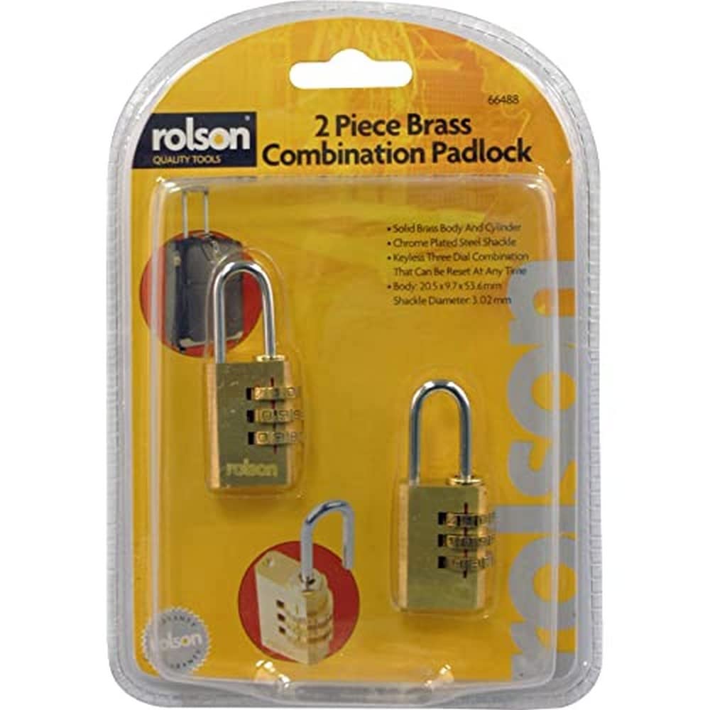 Rolson Chrome 66488 Brass Combination Padlock (2 Pieces)
