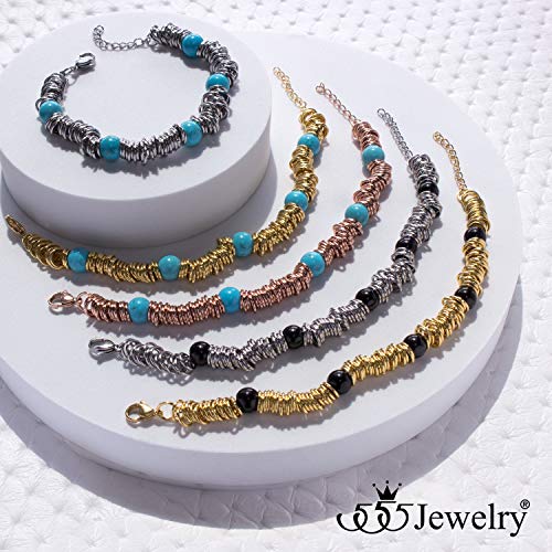 555Jewelry Stainless Steel Extendable Charm Discs & Beads Bracelet for Women 5