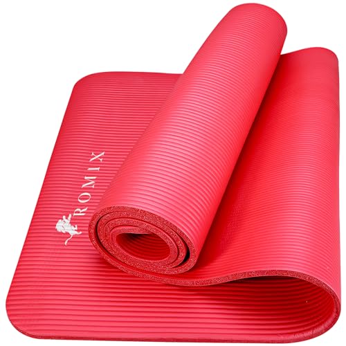 ROMIX Yogamatta tjock 15 mm skumträningsmatta (180 x 60 x 1 cm) halkfri gymmatta med bärväska och rem, träningsmatta, yogamattor för kvinnor män...