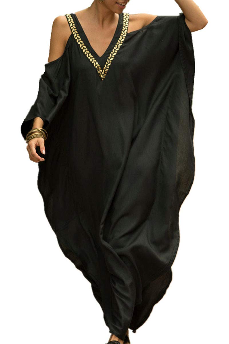 LikeJumpWomen's Roomy Kaftan Swimsuit Kimono Bikini Cover Ups Loose Beach Robe Poolside Dress