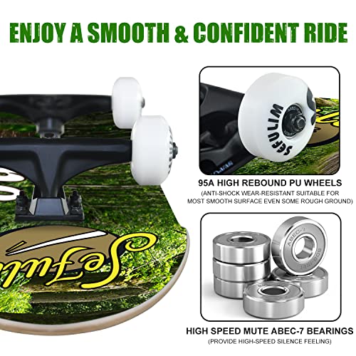 Image of 31 x 8 Inch Complete Skateboard 7 Layer Canadian Maple Double Kick Deck Concave Cruiser Trick Skateboard for Boys Girls Teens Adults Beginner (AI Boy) (Bear-ONE)