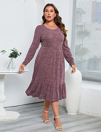 Image of ShopWonder Womens Plus Size Ribbed Knit Sweater Dress Long Sleeve Stretchy Comfy Casual Fall Dress with Pockets
