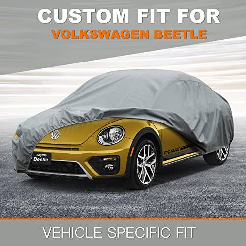 Image of Kayme Heavy Duty Car Cover Custom Fit Volkswagen Beetle /New Beetle /VW Bug Waterproof All Weather for Automobiles, Full Exterior Covers Sun Rain UV Protection.