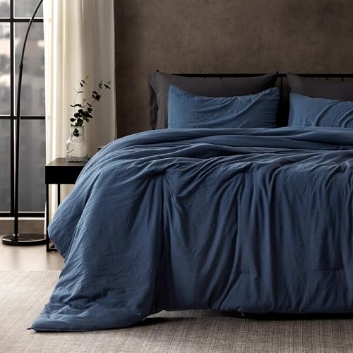 SLEEP ZONE Queen Size Comforter Set, Fluffy Lightweight and Breathable Bedding Set with 1 Comforter and 2 Pillow Shams, Navy - image 1