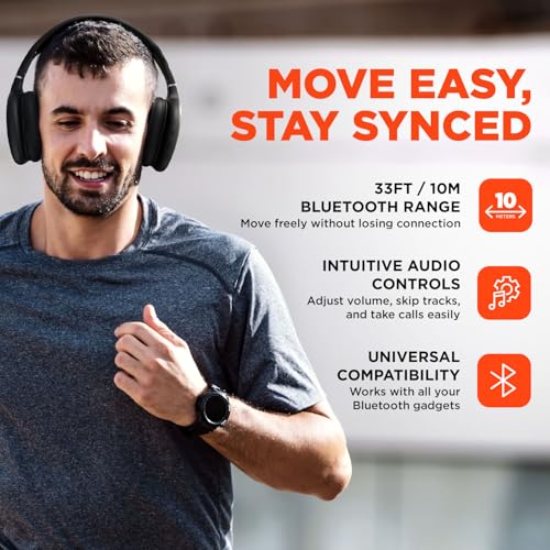 Image of HyperGear Over-Ear Headphones - Wireless Bluetooth Headphones with Noise Isolation, Built-in Mic, Soft Memory Foam Cups for All-Day Comfort, Black