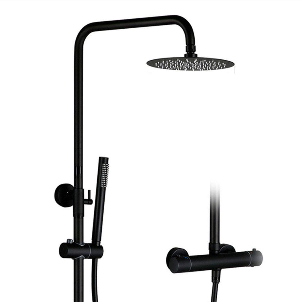 Set Rubinetto Doccia termostatico per Bagno, Nero/Cromo, Rubinetto a Pioggia, Miscelatore deviatore in Ottone, doccetta Manuale, soffione Doccia da 8-12" a Parete A.Black-8 inch