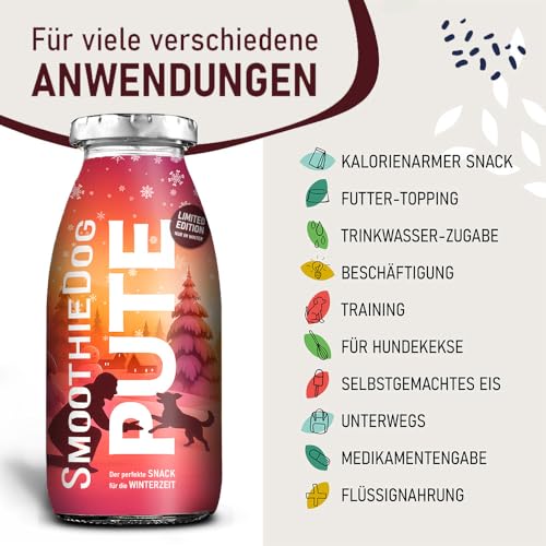 SmoothieDog Winter-Edition 6X PUTE - Limited Edition - Hundesmoothie, je 250ml, Zucker- und Glutenfrei, Flüssignahrung für Hunde, viele Anwendungsmöglichkeiten