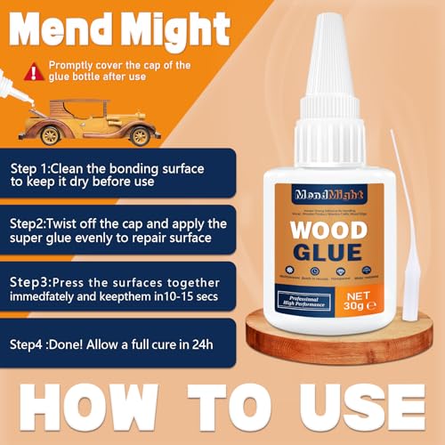 30g Holzleim - Sehr starker Sekundenkleber für Holz, Eiche, Möbel, Holzprodukte und Kunsthandwerk. Hervorragend geeignet für Holzkanten. Super-Sekundenkleber für perfekte Haftung