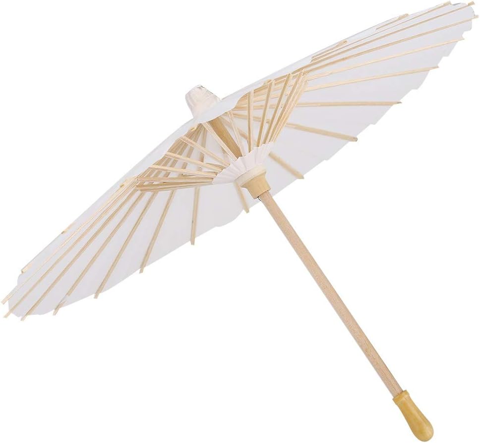 Wooden Parasol Paper Umbrella - Paper Decorative Umbrella, Wooden Paper Umbrella Parasol for Decorative Draw in White (Size : 40cm)