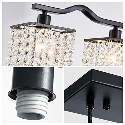 Image of WUZUPS Crystal Chandelier 4-Light Linear Raindrop Pendant Ceiling Light Modern Lighting Fixture for Bedroom Dinning Room Bar Kitchen Island, H8.7'' W4.7'' L30.5, E12 Base, Black