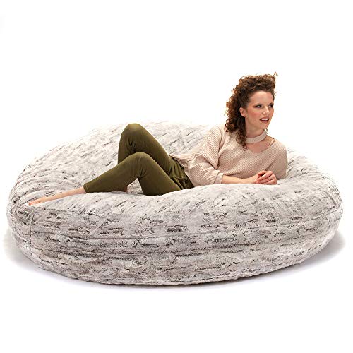Image of Jaxx 6 Foot Cocoon - 2-in-1 Convertible Bean Bag Bed & Large Bean Bag Chair for Adults, Premium Luxe Faux Fur - Silver Fox