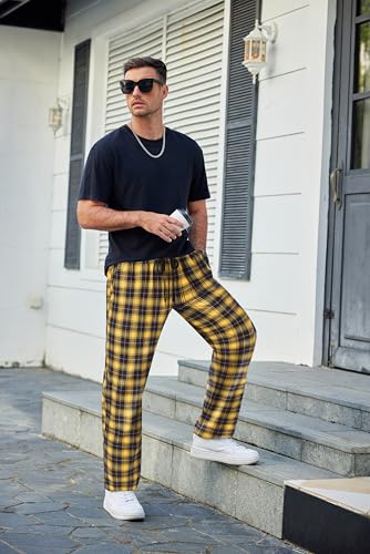 COOFANDY Men's Plaid Casual Pants Soft Cotton Pajama Pants Drawstring Checkered Lounge Sweatpant with Pockets4