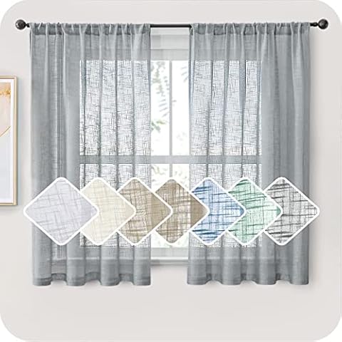 MRTREES Gardinen kurz 2er-Set LeinenVorhang im Modernen Stores Gardinen Schals Grau 145×140 für Wohnzimmer Schlafzimmer Kinderzimmer Cover