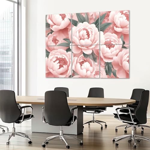 6 Pack Paneles acústicos decorativos rosa con flores peonía, paleta suave verde. Paneles autoadhesivos para absorbción de sonido en estudios y oficinas 72"x48" miniatura 7