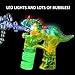 Haktoys 2-Pack Jurassic Dinosaur Light Up Bubble Gun Shooter | Bubble Blower for Toddlers, Kids, Parties | LED Flashing Lights, Extra Refill Bottles, Sound-Free (Complementary Batteries Included)
