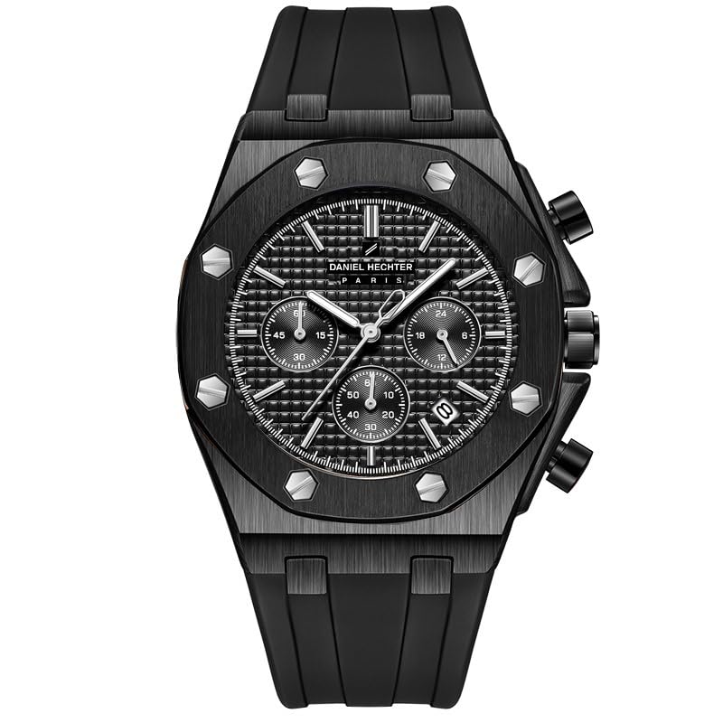 Image of Daniel Hechter Paris Tuileries Collection Multifunctional Watch for Men with Textured Octagone Dial and Silicon Strap-DHM1005