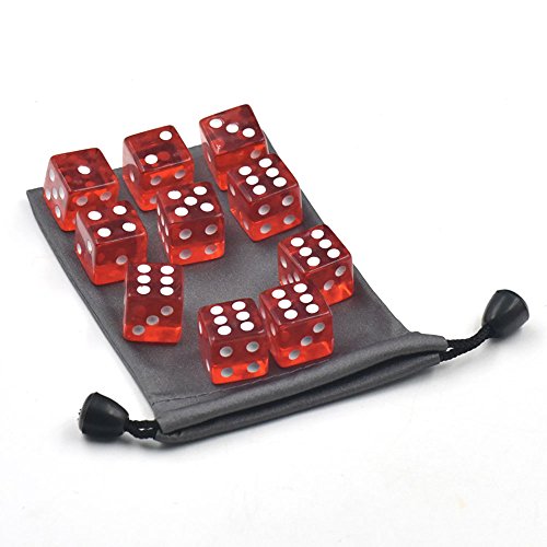 Juego de 20 dados de 6 caras y 16 mm para juegos de rol y Dragones y Mazmorras; incluye bolsa, Rojo transparente Cover