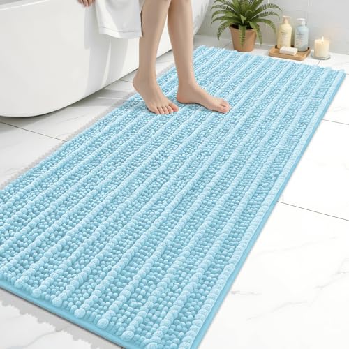 Image of Arotive Luxury Bathroom Ruuner Rugs 60x24, Extra Soft Thick Absorbent Shaggy Chenille Bath Rugs, Machine Wash Dry, Bath Mats for Bathroom Floor, Tub and Shower, Home Decor Accessories, Blue