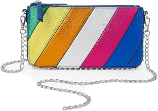 شنطة كروس مخططة بالوان قوس قزح، جلد البولي يوريثين، حزام سلسلة، 22.5 × 14 × 0.5 سم، متعددة الالوان