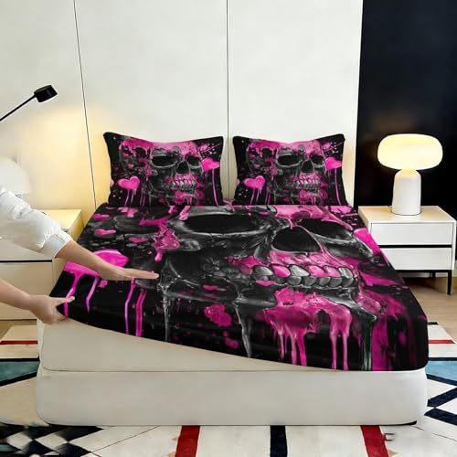 Drap housse crâne graffiti 90x200 housse matelas microfibre lavable