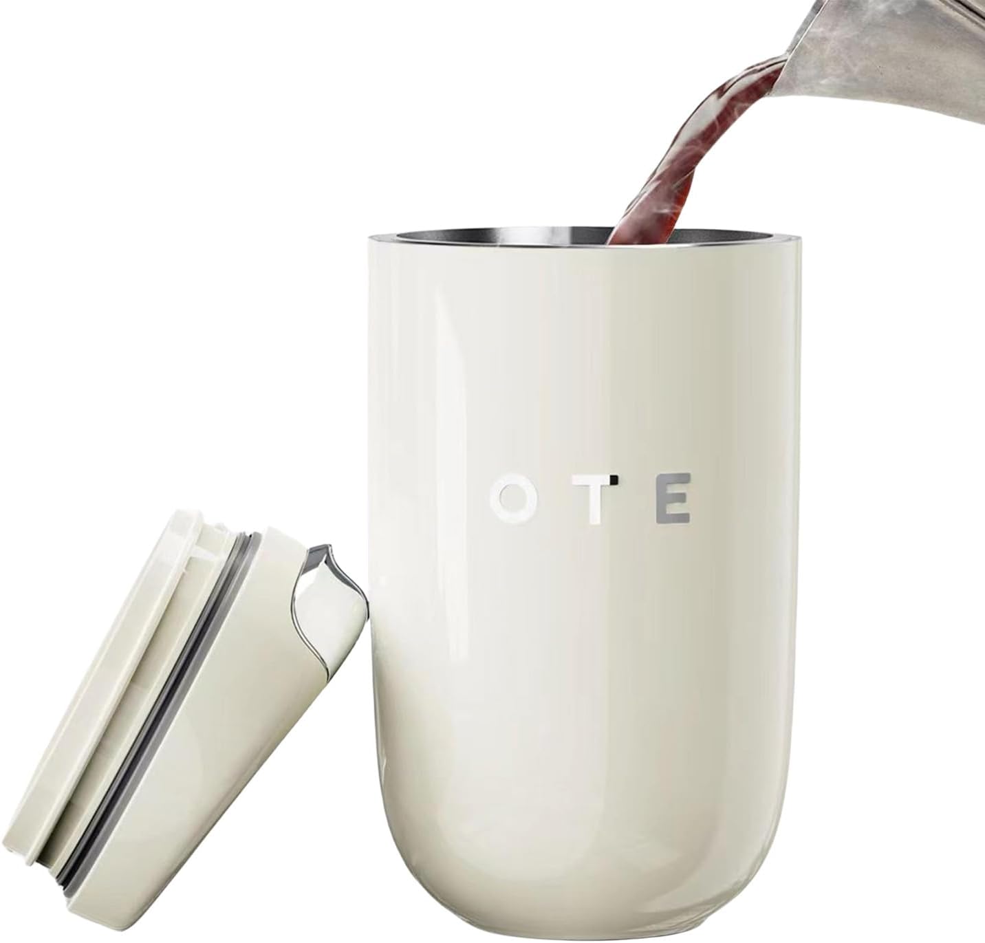 OTE Coffee Travel Mug, Double Walled Coffee Cup 350ml Vacuum Insulated Stainless Steel with Leakproof Lid, Reusable Coffee Cups, BPA-Free, Thermal Mug/to Go Cups for Hot Cold Drinks, Beige