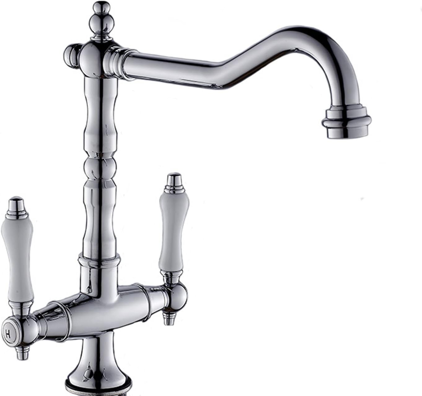 Kitchen Faucet Brass Chrome 2 Handle Sink Deck Mounted Hot and Cold Water Faucets 360° Rotation Commercial Taps, European Style Economic