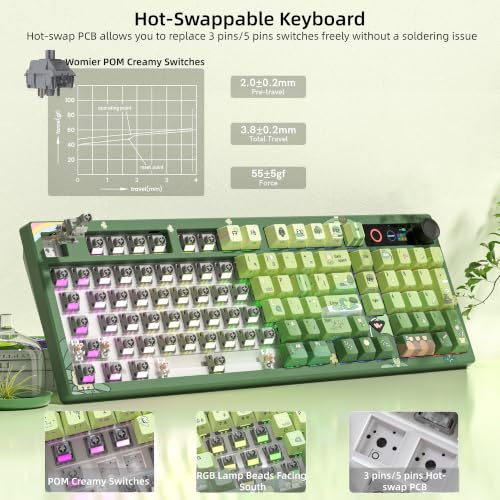 Image of Womier L98 Frog Wireless Mechanical Creamy Keyboard with TFT Screen & Knob | 98% Cute Custom Gaming Keyboard with Number Pad 8000mAh Battery, RGB Backlit Hot Swappable Linear Switches, PBT Keycaps-Green