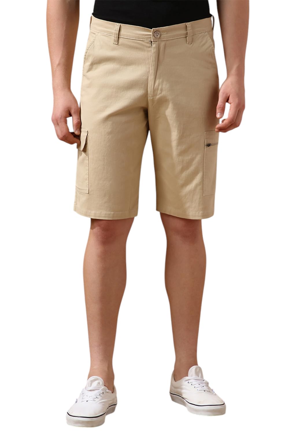 Men Beige Solid Regular fit Cargo Shorts-image-19