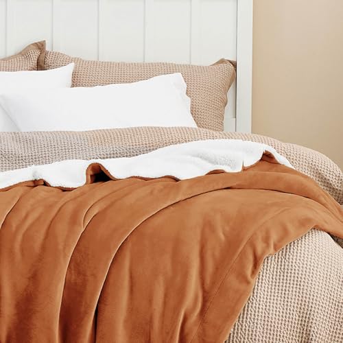 Image of Bedsure GentleSoft Sherpa Fleece Blankets King Size for Bed, Non-Heated, Thick and Warm Throw for Women and Men, Soft Fuzzy Plush King Blanket for Winter, Burnt Orange, 108x90 Inches