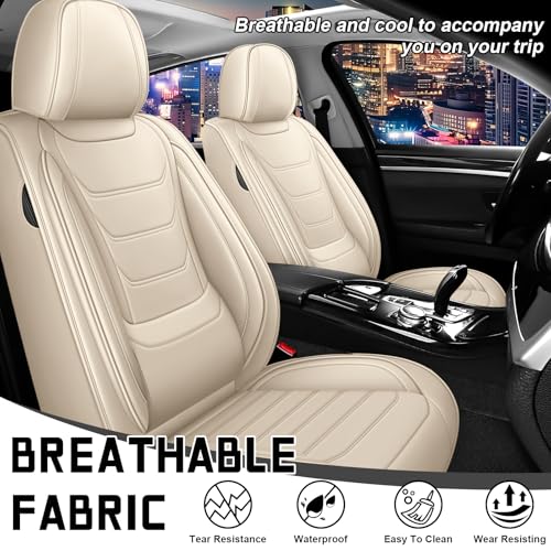 Image of Car Seat Cover Full Set for Toyota Camry Hybrid Seat Covers 2007-2024, Nappa Leather Waterproof Seat Covers For Cars, Airbag Compatible, Universal Automotive Seat Covers(Standard Front Row /Beige)